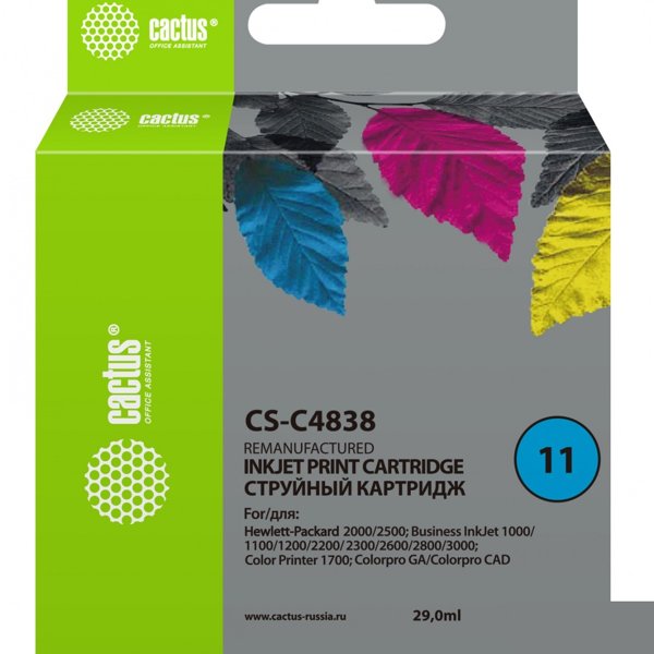 Cactus C4838 Картридж №11 для HP BIJ 1000/1100/1200/2200/2300/2600/2800, желтый