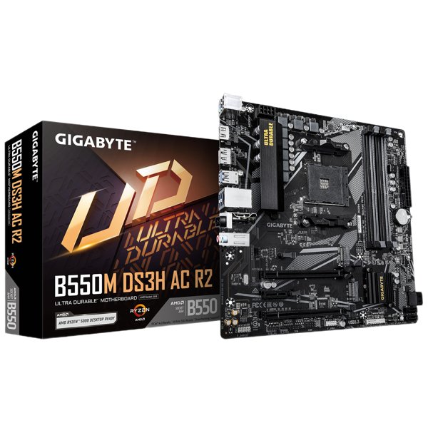 Материнская плата Gigabyte B550M DS3H AC R2 Soc-AM4 AMD B550 4xDDR4 mATX AC`97 8ch(7.1) GbLAN RAID+HDMI+DP