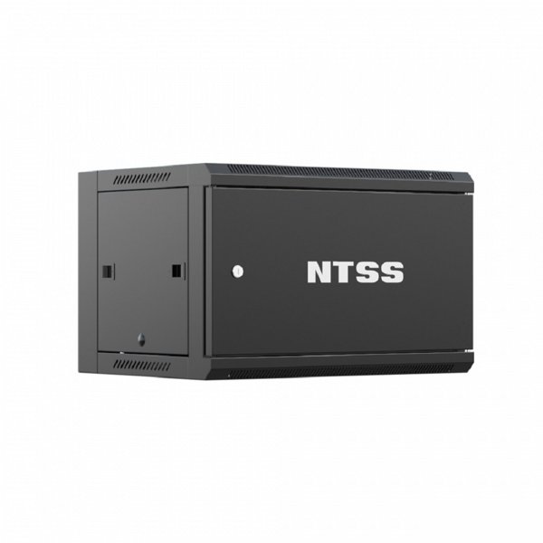 NTSS Шкаф настенный телекоммуникационный NTSS W 9U 600х450х500мм, 2 профиля 19, дверь сплошная металл, боковые стенки съемные, разобранный, черный RAL 9005 NTSS-W9U6045FD-BL