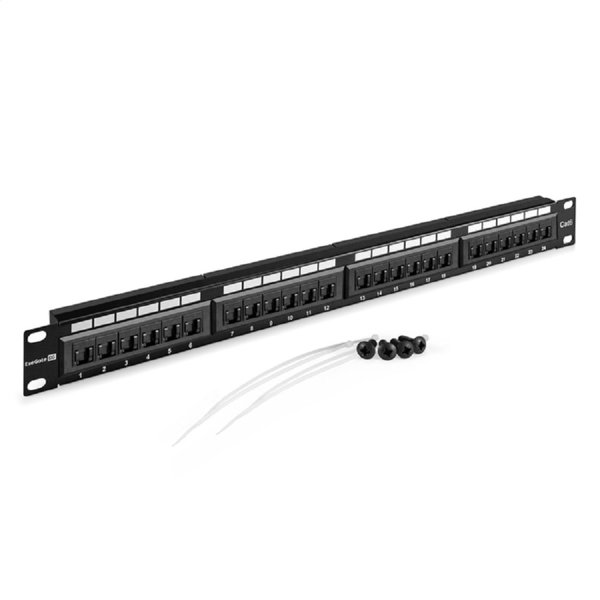 Exegate EX297317RUS Патч-панель ExeGate EPP3-19-24-8P8C-C6-110D-C (19", UTP, 24 port, cat.6, KRONE&110(dual IDC), 1U, RoHS, с кабельным органайзером и защитными шторками, Black, RTL)