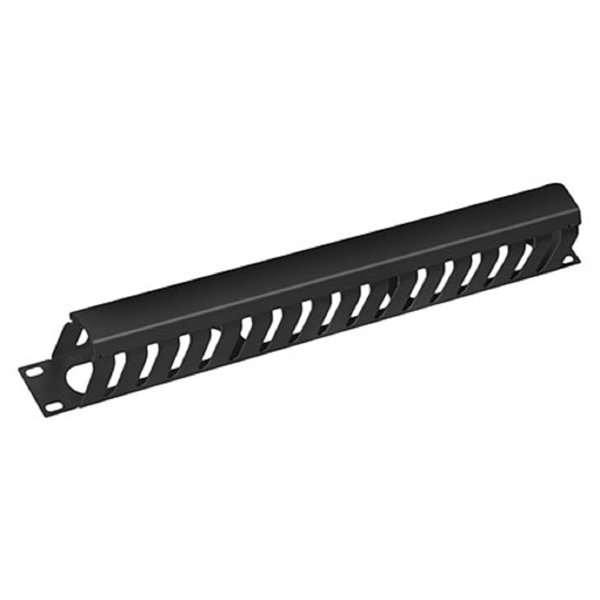 Cabeus JB07-1U-BK Кабельный органайзер 19" 1U с крышкой, металлический, цвет черный (RAL9004)