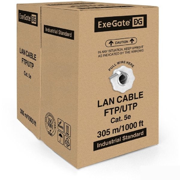 Exegate EX264556RUS Кабель UTP 4 пары кат.5e Exegate 100% медь, 26AWG, бухта 305м, серый, PVC
