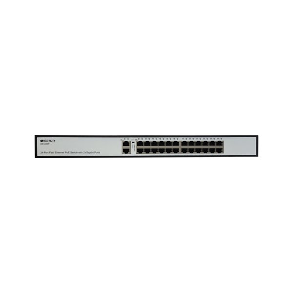 ORIGO OS1226P/285W/A1A Неуправляемый PoE-коммутатор 24x100Base-TX PoE+, 2x1000Base-T, PoE-бюджет 285 Вт, корпус металл