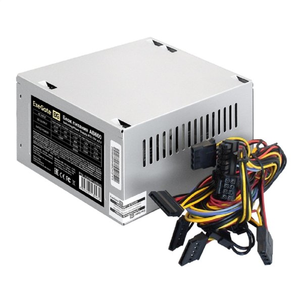 Exegate EX292142RUS-PC Блок питания 600W ExeGate AB600 (ATX, PC, 8cm fan, 24pin, 4+4pin, PCI-E, 3xSATA, 2xIDE, кабель 220V в комплекте)