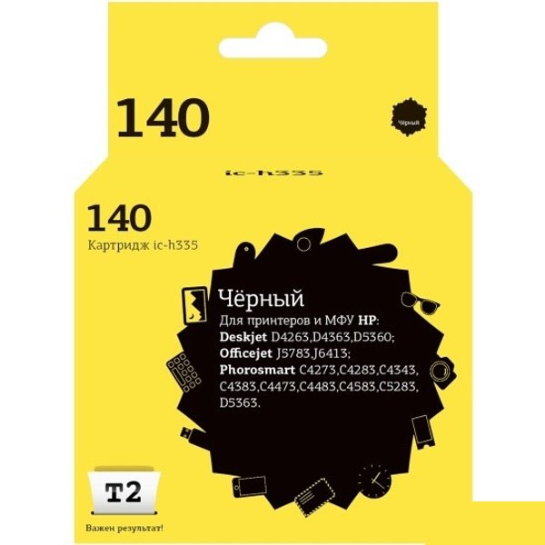 T2 CB335HE Картридж (IC-H335) №140 для HP Deskjet D4263/D5360/Officejet J5783/J6413/Photosmart C4273, черный, 200 стр.