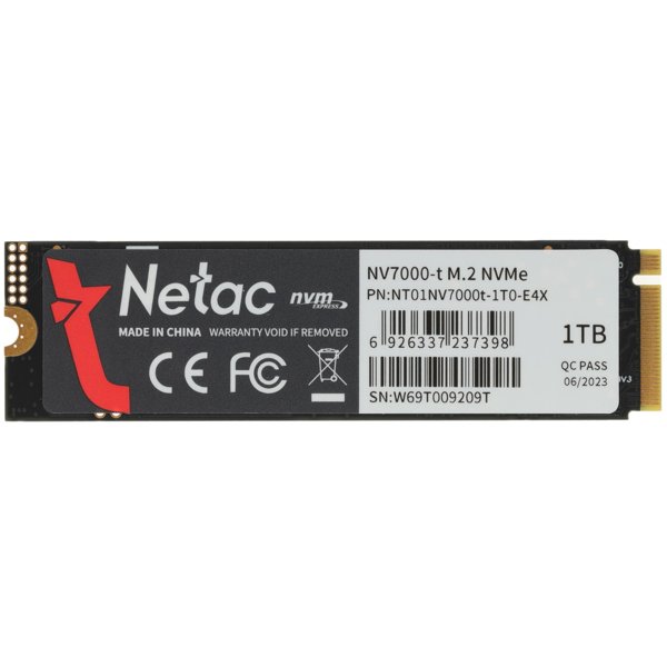 SSD 1Tb, M.2 2280, Netac NV7000-t, NVMe, PCIe 4x4, 7300R/6600W, heat sink, NT01NV7000t-1T0-E4X