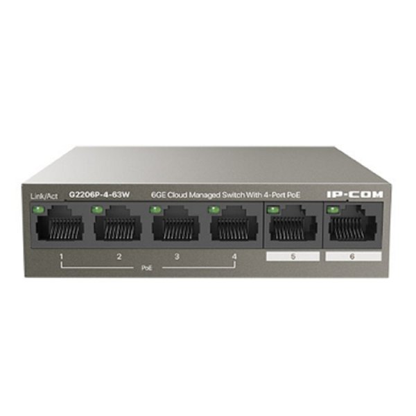 IP-COM G2206P-4-63W Коммутатор PoE управляемый 6-Ports 10/100/1000 Base-T + 2-Ports 1000 Base-X SFP (2-Ports uplink) / 4-Ports PoE (PoE бюджет 58W)
