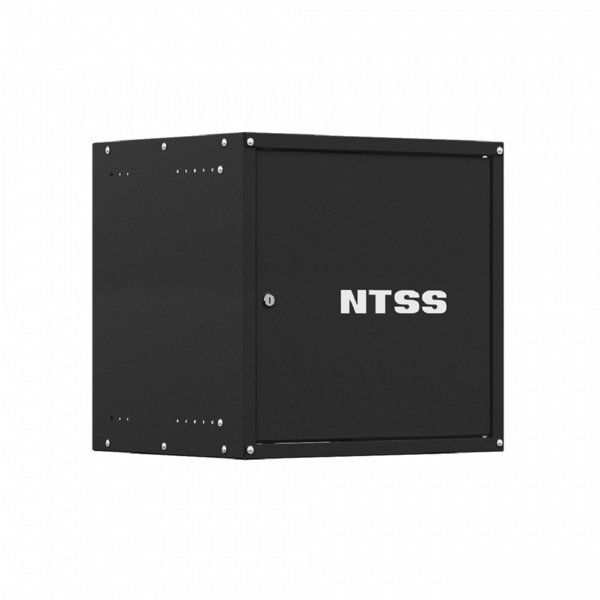 NTSS Шкаф настенный телекоммуникационный NTSS LIME 12U 550х450х635мм, 2 профиля 19, дверь сплошная металл, боковые стенки несъемные, разобранный, черный RAL 9005 NTSS-WL12U5545FD-BL