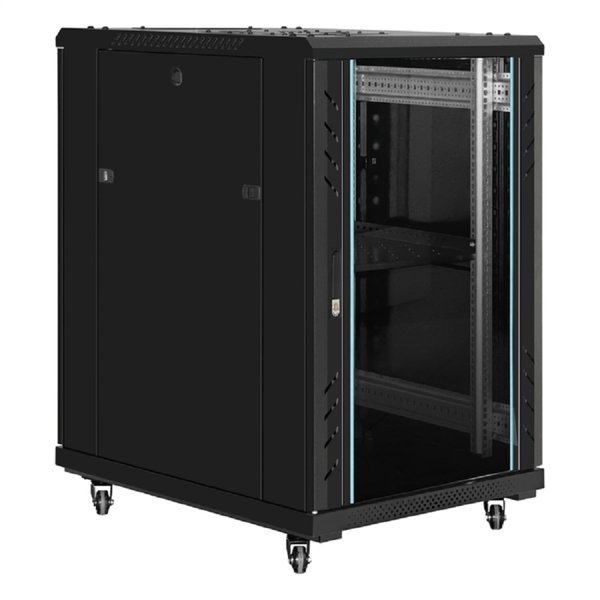 Exegate EX300402RUS Шкаф телекоммуникационный 19" напольный 18U ExeGate EC-FS-18U.600.800.G.BLACK (19”, 18U, 600x800x987mm (ШхГхВ), передняя дверь закаленное стекло, задняя перфорированная дверь, съем