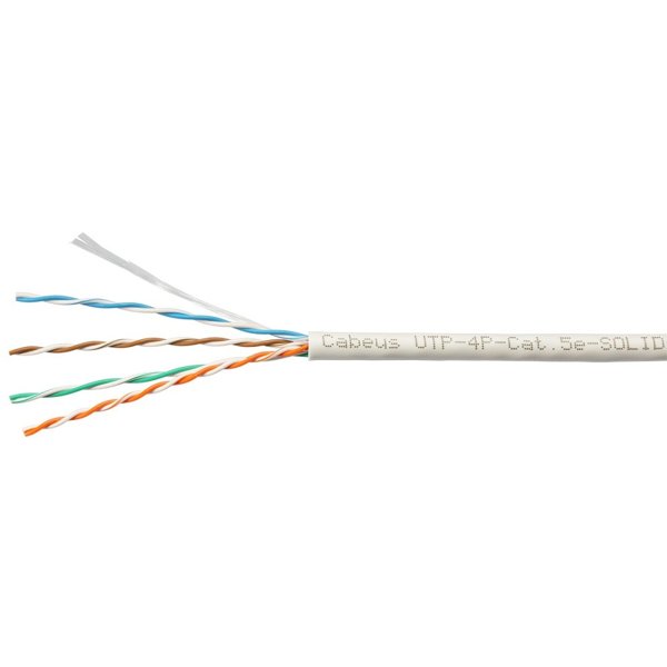 Cabeus UTP-4P-Cat.5e-SOLID-LSLTx-GY-100 Кабель витая пара UTP (U/UTP), категория 5e, 4 пары (24 AWG), одножильный, нг(А)-LSLTx, серый (100 м)