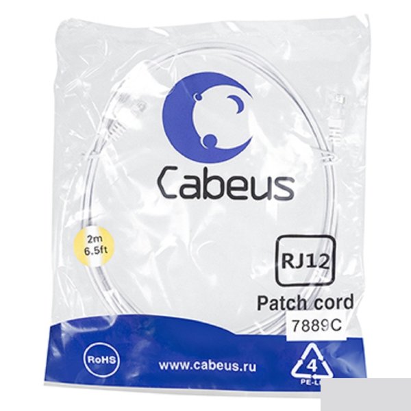 Cabeus PC-TEL-RJ12-2m Патч-корд 6p4c телефонный, 2 м, белый