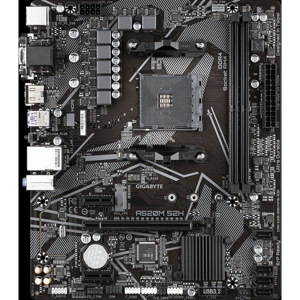 Gigabyte A520M S2H {Soc-AM4 AMD A520 2xDDR4 mATX AC`97 8ch(7.1) GbLAN RAID+VGA+DVI+HDMI}
