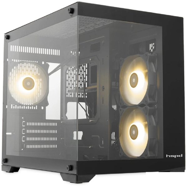 Case HSPD F330, Panoramic Mini-tower, Black, TG, 0.5 SPCC, 3x120mm ARGB (FN027) mATX, mITX 160/400/200mm 1x2.5", 2x3.5", 4xPCI 1xUSB-C 3.0, 2xUSB-A1.0 428x280x375mm