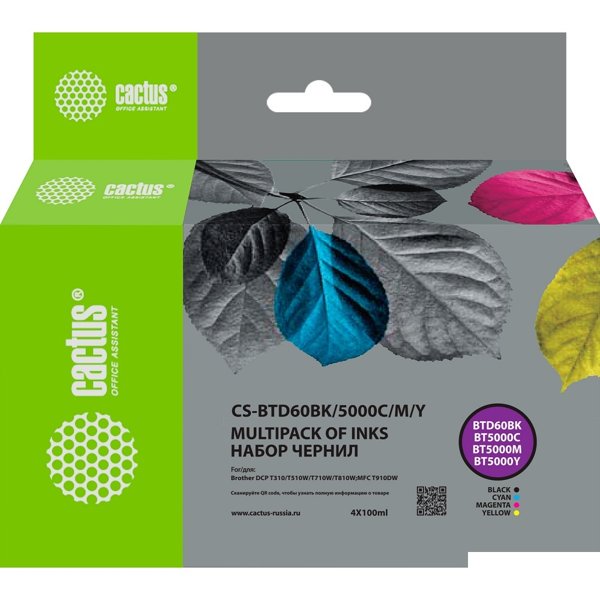 Чернила Cactus CS-BTD60/BT5000set голубой/пурпурный/желтый/черный набор 3x48ml для Brother HL-T4000D