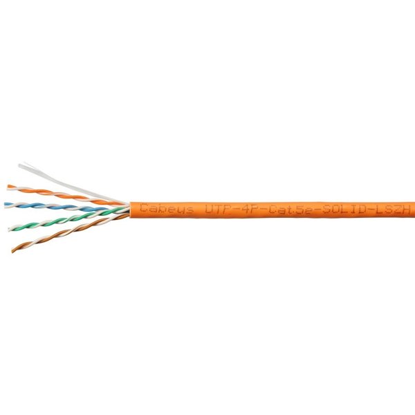 Cabeus UTP-4P-Cat.5e-SOLID-LSZH-100 Кабель витая пара UTP (U/UTP), категория 5e, 4 пары (24 AWG), одножильный, оранжевый, LSZH, нг(А)-HF, (100 м)