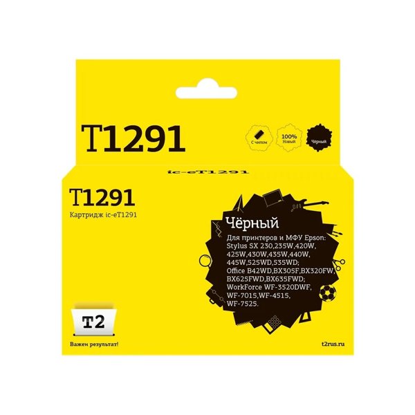 T2 C13T12914010 Картридж (IC-ET1291) для  EPSON Stylus SX420W/SX425W/SX525WD/Office B42WD/BX305F/BX320FW/BX625FWD черный с чипом