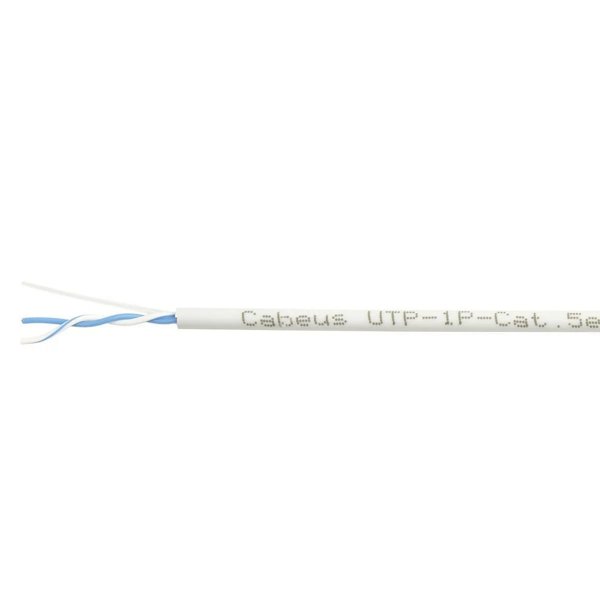 Cabeus UTP-1P-Cat.5e-SOLID Кабель витая пара (UTP), категория 5e, 1 пара (24 AWG), одножильный (solid), PVC нг(А)-LS, серый (500 м)