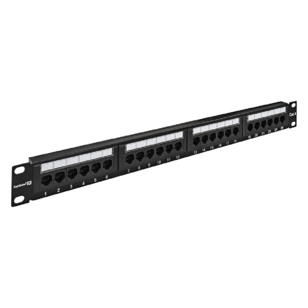 Exegate EX281080RUS Патч-панель UTP 19" 24 port кат.6 ExeGate разъём KRONE&110 (dual IDC), 1U, RoHS, цвет черный