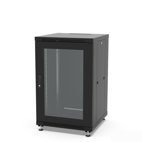Шкаф напольный 19", 18U Filum FL-NT-1866GM1M-BK NETWORK (ШхГхВ) 600x600x920 мм, двери: стеклянная/сплошная металл, цвет черный RAL9005