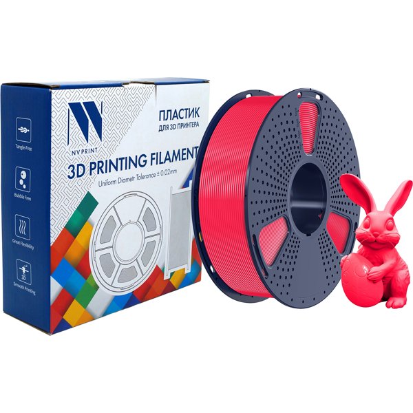 Филамент NVPRINT PETG Glow Red для 3D печати диаметр 1.75мм  длина 330 метров  масса 1 кг