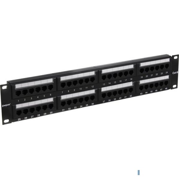 Exegate EX281085RUS Патч-панель UTP 19" 48 port кат.6 ExeGate разъём KRONE&110 (dual IDC), 2U, RoHS, цвет черный