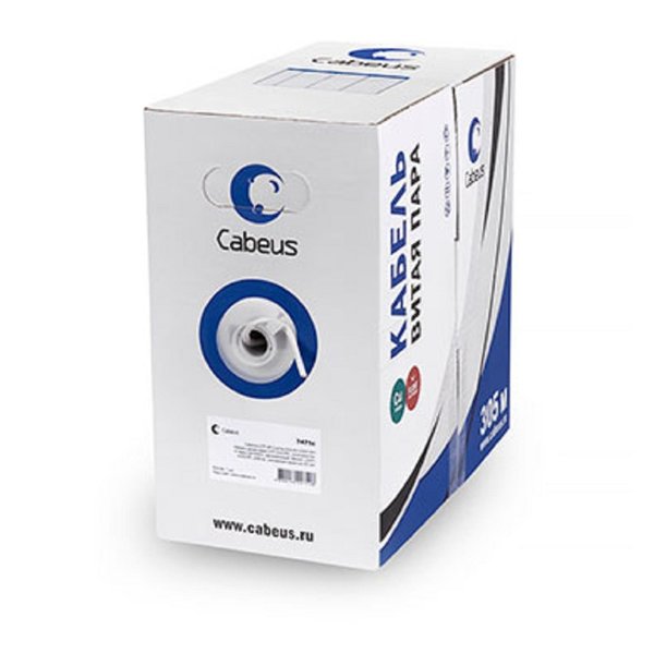 Cabeus UTP-4P-Cat.5e-SOLID-WH Кабель витая пара UTP (U/UTP), категория 5e, 4 пары (24 AWG), одножильный, PVC нг(А)-LS, белый (305 м)