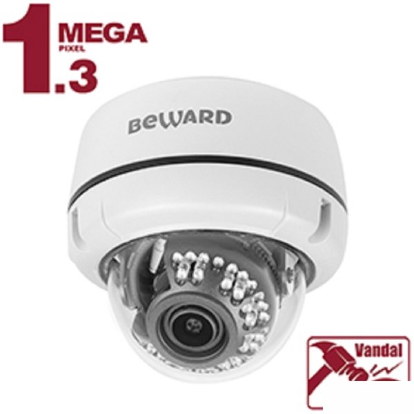 BEWARD B1510DV Купольная IP-камера 1.3Мп, 1/3'' КМОП SONY Exmor, объектив 2.8-12мм, ИК-подсветка до 20м, microSDHC (до 32 ГБ), герметичный разъем, IP66