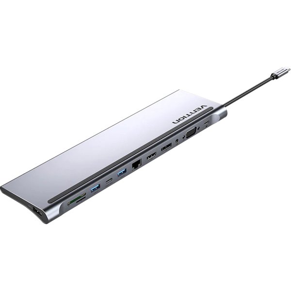 Док-станция Vention USB Type-C M/HDMI F+VGA F+DisplayPort F+RJ45+USB 3.0+USB 2.0 Type-AF+USB Type-C F+DC Jack 3.5mm+SD F+microSD F (THSHC)