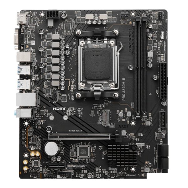 MSI PRO A620M-B A620, AM5, 2*DDR5, 1*PCIEx16, 1*PCIEx1, 1*M.2, 6*USB3.2Gen1, 6*USB2.0, 4*SATA3.0, 2.5G, VGA, HDMI, M-ATX, RTL