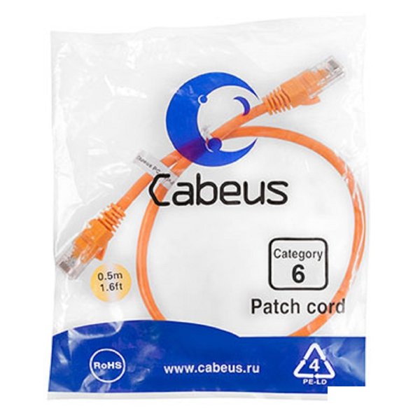 Cabeus PC-UTP-RJ45-Cat.6-0.5m-OR Патч-корд U/UTP, категория 6, 2xRJ45/8p8c, неэкранированный, оранжевый, PVC, 0.5м