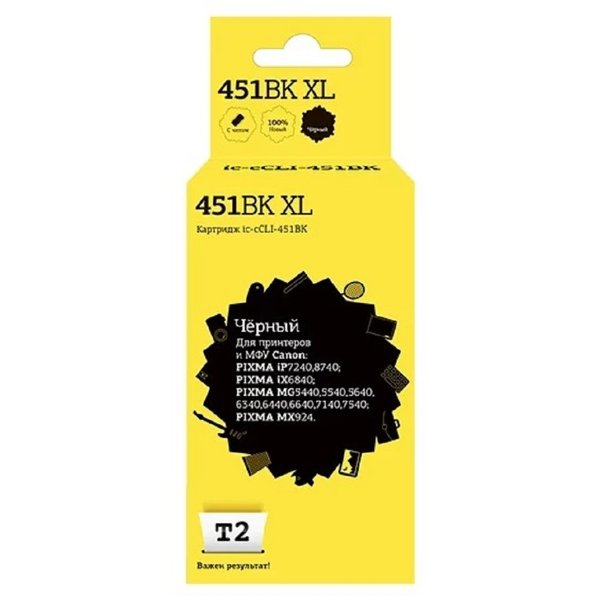 T2 CLI-451BK XL Картридж (IC-CCLI-451BK) для Canon PIXMA iP7240/MG5440/6340/MX924, черный, с чипом, 11 мл.