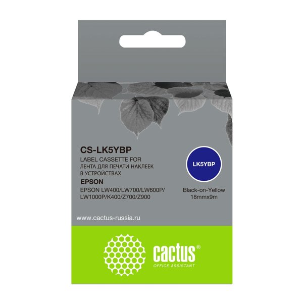 Картридж ленточный Cactus CS-LK5YBP черный для Epson LW400/LW700/LW600P/LW1000P/K400/Z700/Z900