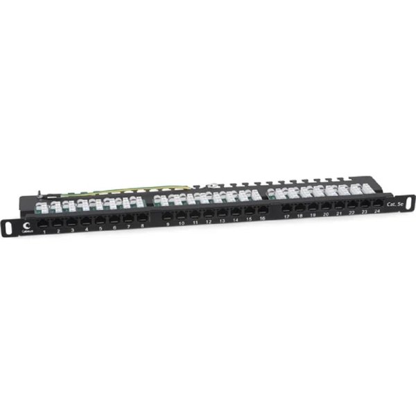 Cabeus PLHD-24-Cat.5e-Dual-90-0,5U Патч-панель высокой плотности 19" (0,5U), 24 порта RJ-45, категория 5e, Dual IDC, 90 градусов, с задним кабельным организатором