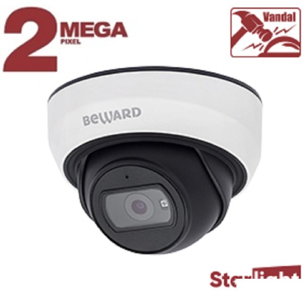 BEWARD SV2012DBS Купольная IP-камера 2 Мп, 1/2.8'' КМОП Starlight, 2xWDR до 120 дБ, 3 потока H.265/Н.264 HP/MP/BP, MJPEG, 30к/с, 1920?1080, объектив 2.8 / 3.6 мм (на выбор)