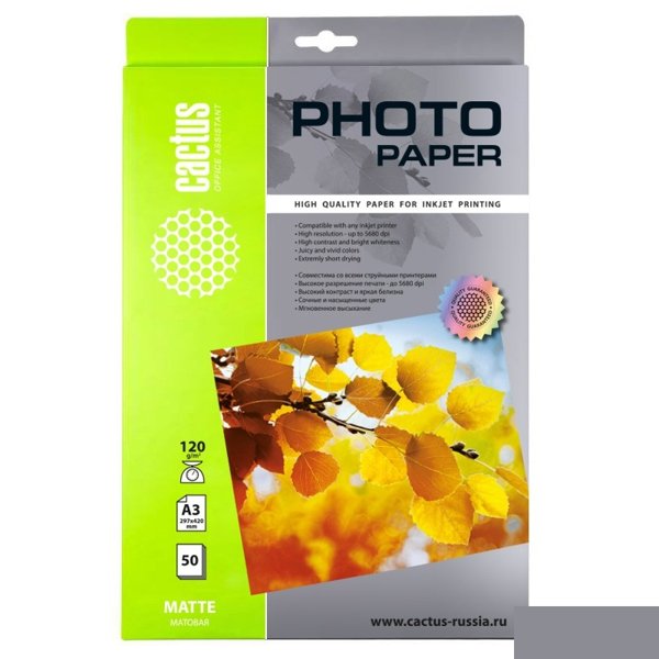 Фотобумага Cactus CS-MA312050 A3/120г/м2/50л./белый матовое для струйной печати