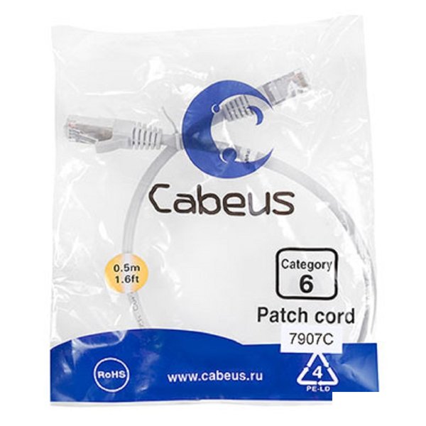 Cabeus PC-FTP-RJ45-Cat.6-0.5m-LSZH Патч-корд F/UTP, категория 6, 2xRJ45/8p8c, экранированный, серый, LSZH, 0.5м