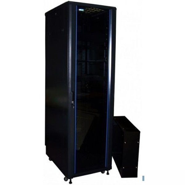 Шкаф серверный Lanmaster (TWT-CBB-42U-8X10-G1) напольный 42U 800x1000мм пер.дв.стекл задн.дв.двуст. 2 бок.пан. 800кг черный IP20