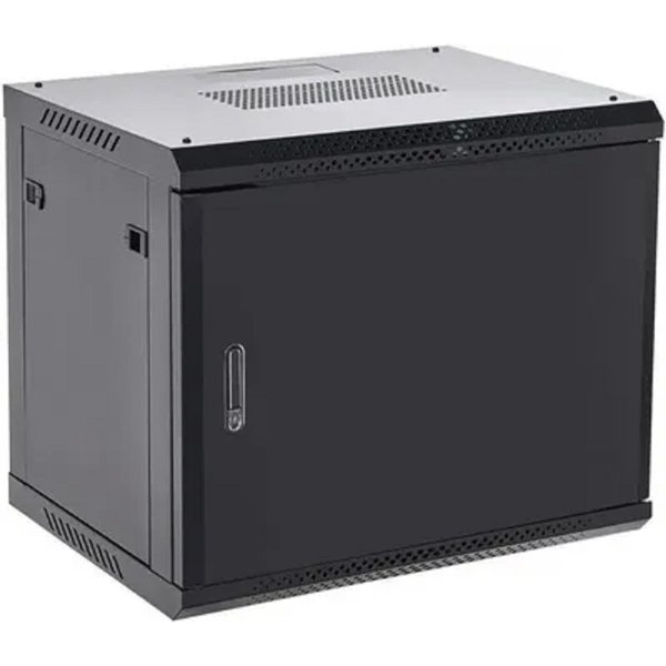Rexant (04-0966-122) Настенный телекоммуникационный шкаф 19" 9U 600?600мм, дверь металл, с задней стенкой, разборный, черный (RAL 9005)