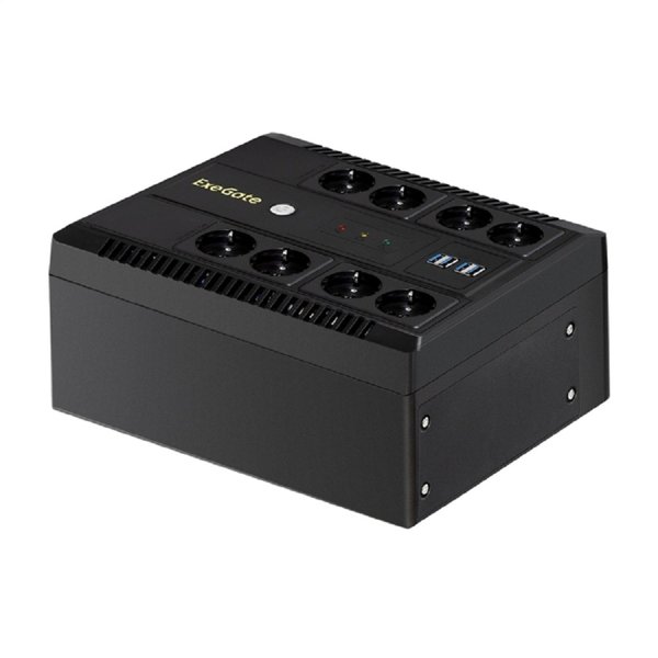 Exegate EX295011RUS ИБП ExeGate NEO NNB-650.LED.AVR.8SH.CH <650VA/390W, LED, AVR, 8*Schuko, 4*USB-порта для зарядки, Black>