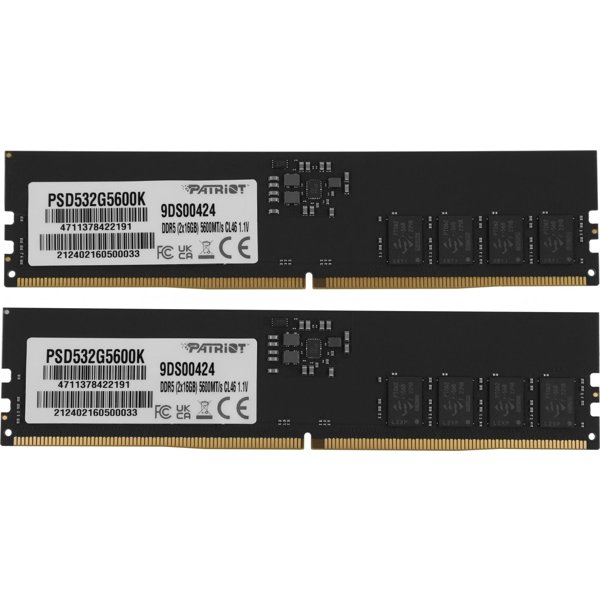 Patriot DDR5 DIMM 32GB 2x16Gb 5600MHz PSD532G5600K Signature RTL PC5-44800 CL46 288-pin 1.1В Ret