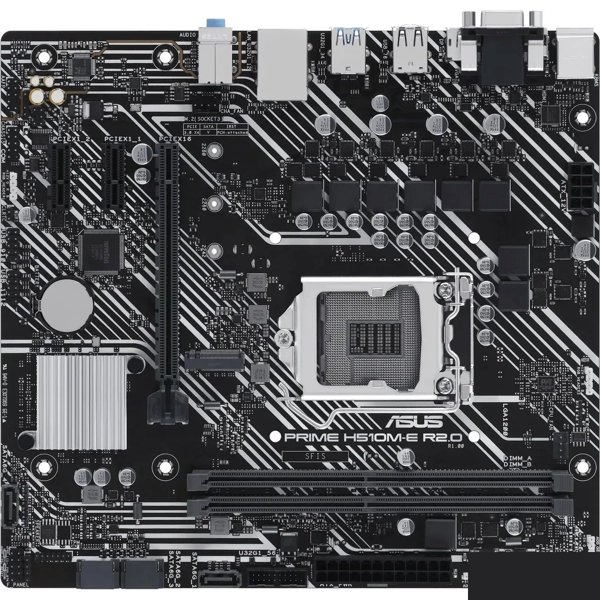 ASUS PRIME H510M-E R2.0 (Socket 1200, mATX, 2xDDR4(64GB), DP/VGA/HDMI, 1xPCIe 4.0x16/2xPCIe 3.0, 1xLAN, 4xSATA 6Gb/s, 1xM.2, 4xUSB 3.2, 2xUSB 2.0, 2xPS/2)