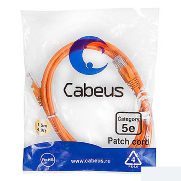 Cabeus PC-UTP-RJ45-Cat.5e-1.5m-OR Патч-корд U/UTP, категория 5е, 2xRJ45/8p8c, неэкранированный, оранжевый, PVC, 1.5м