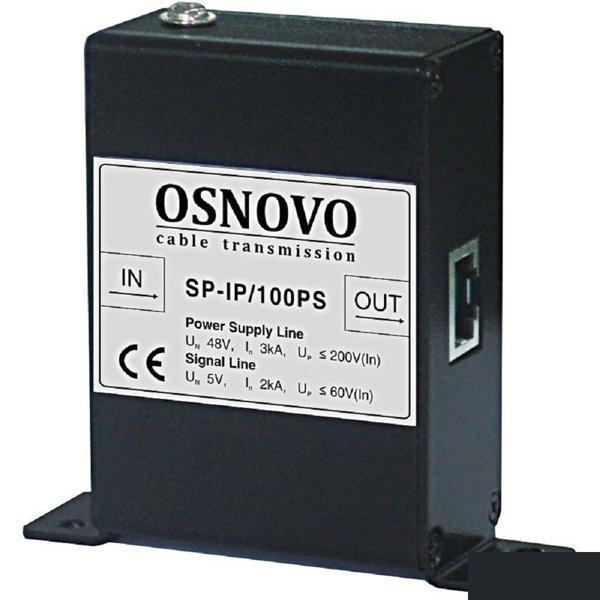 SP-IP/100PS Устройство грозозащиты для локальной вычислительной сети (скорость до 100Мбит/с) с защитой линий PoE (af/at, метод B, контакты 4/5, 7/8), двухступенчатая защита.