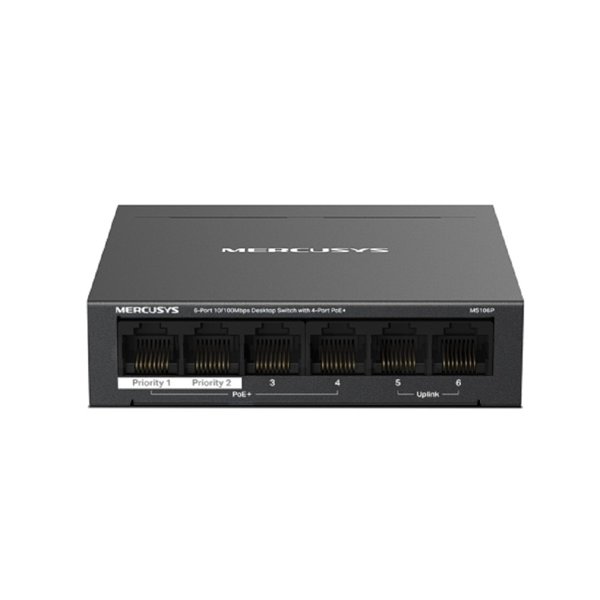 Mercusys MS106P Настольный коммутатор с 6 портами 10/100 Мбит/с (4 порта PoE+)