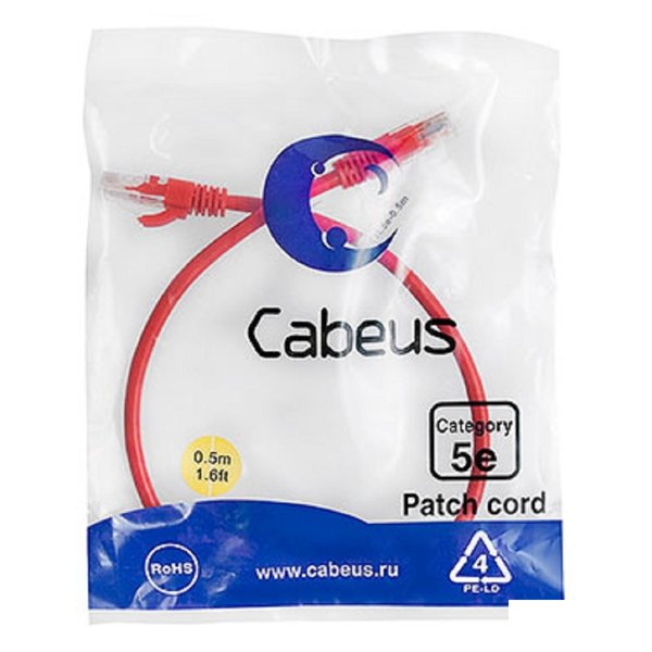 Cabeus PC-UTP-RJ45-Cat.5e-0.5m-RD-LSZH Патч-корд U/UTP, категория 5е, 2xRJ45/8p8c, неэкранированный, красный, LSZH, 0.5м