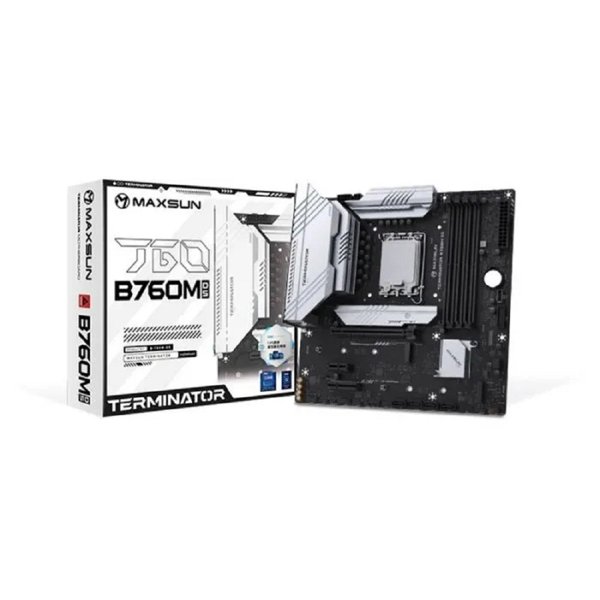MAXSUN MS-Terminator B760M D5 WiFi V1/V2 (Socket 1700, mATX, 4*DDR5, DP/HDMI, 4xSATA3, 3*M.2,xPCI-E x16 /1xPCI-E x1, 6*USB 2.0, 2*USB 3.2 Gen1, LAN 1*2.5G, Bluetooth, Wi-Fi 802.11ax, RTL)