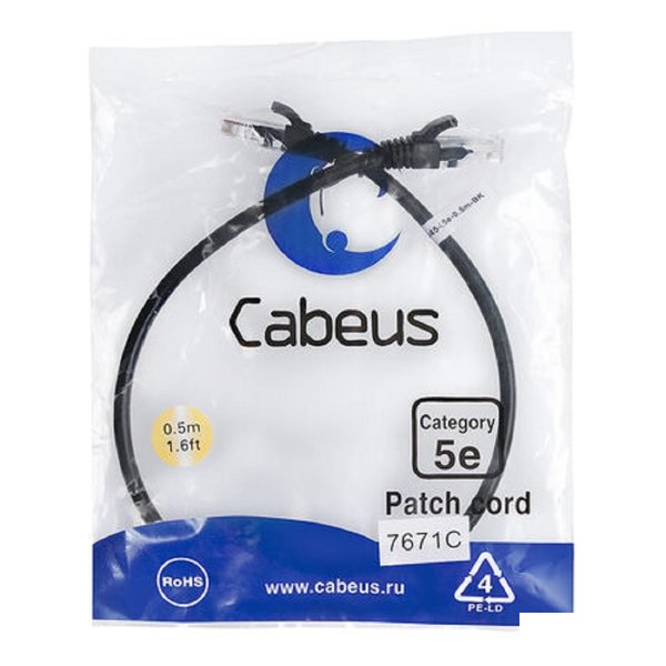 Cabeus PC-UTP-RJ45-Cat.5e-0.5m-BK Патч-корд UTP, категория 5e, 0.5 м, неэкранированный, черный