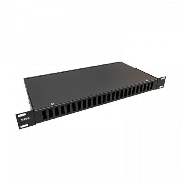 NTSS Кросс NTSS оптический 19'' укомплектованный 1U, 24 порта SC/UPC duplex, 50/125 мкм ОМ3 (сплошная панель, сплайс-кассета 2шт, пигтейлы, КДЗС, адаптеры) черный RAL 9005 NTSS-RFOB-1U-24-2SC/U-503-SP