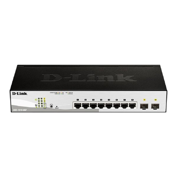 D-Link DGS-1210-08P/G3A Управляемый L2 коммутатор с 8 портами 10/100/1000Base-T и 2 портами 1000Base-X SFP (8 портов PoE 802.3af/at, PoE-бюджет 65 Вт)