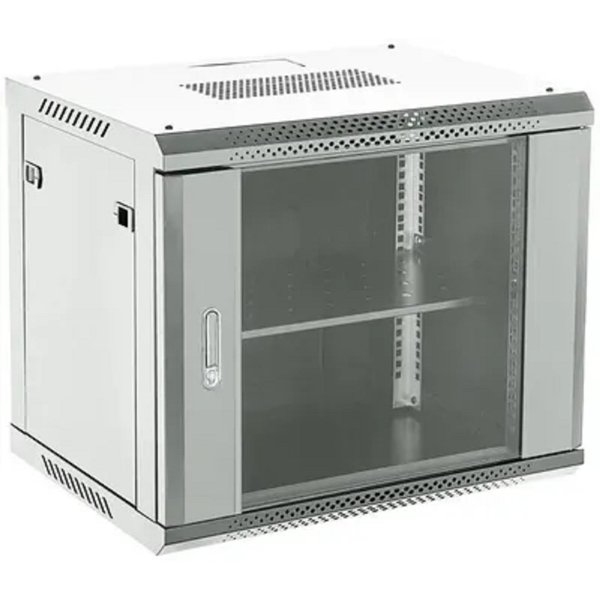 Rexant (04-0666-111) Шкаф коммутационный настенный 6U 600х600мм пер.дв.стекл металл 2 бок.пан. направл.под винты 60кг серый 230град. IP20 сталь